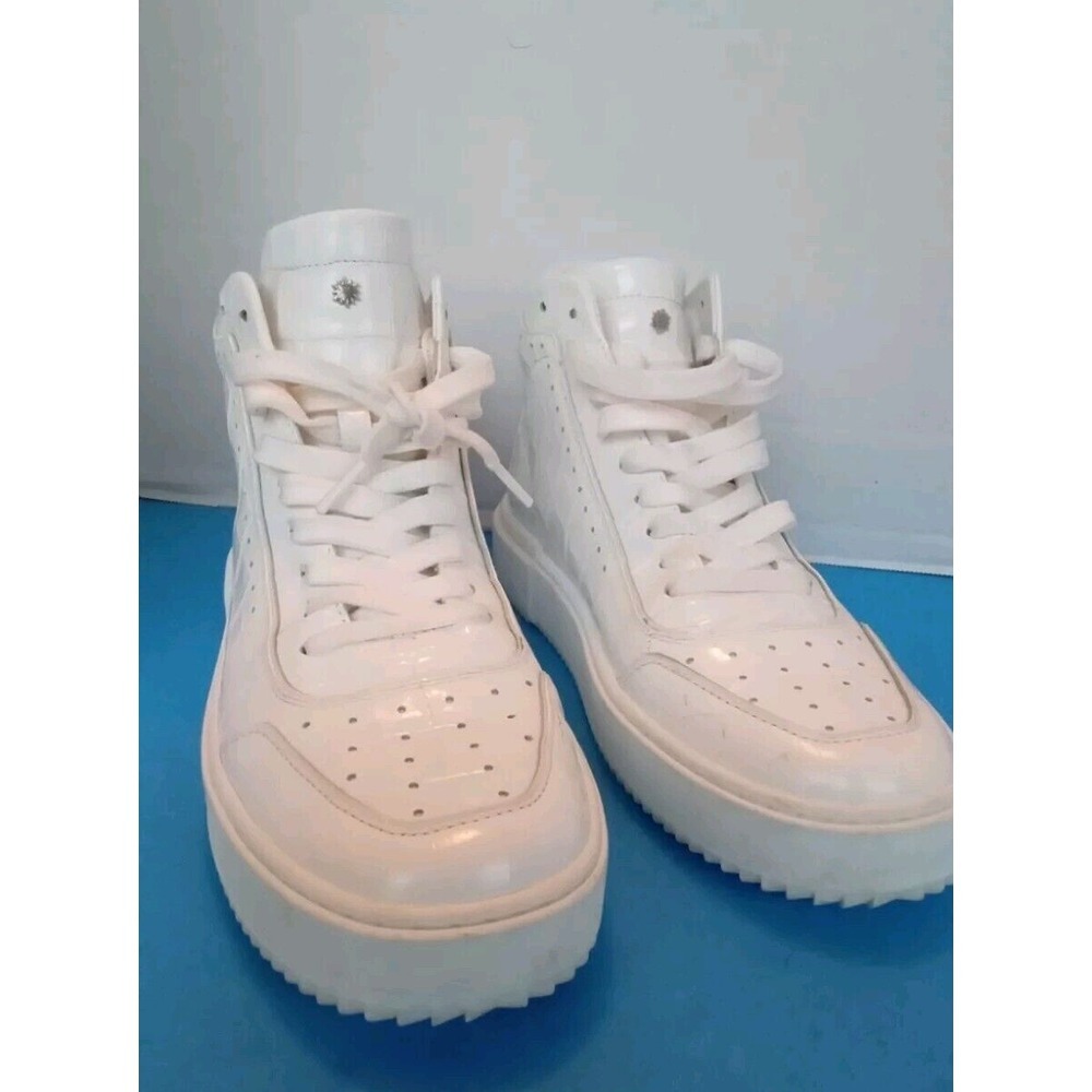 Stuart Weitzman‎ White Croc Embossed Leather High Top Platform Sneakers SW